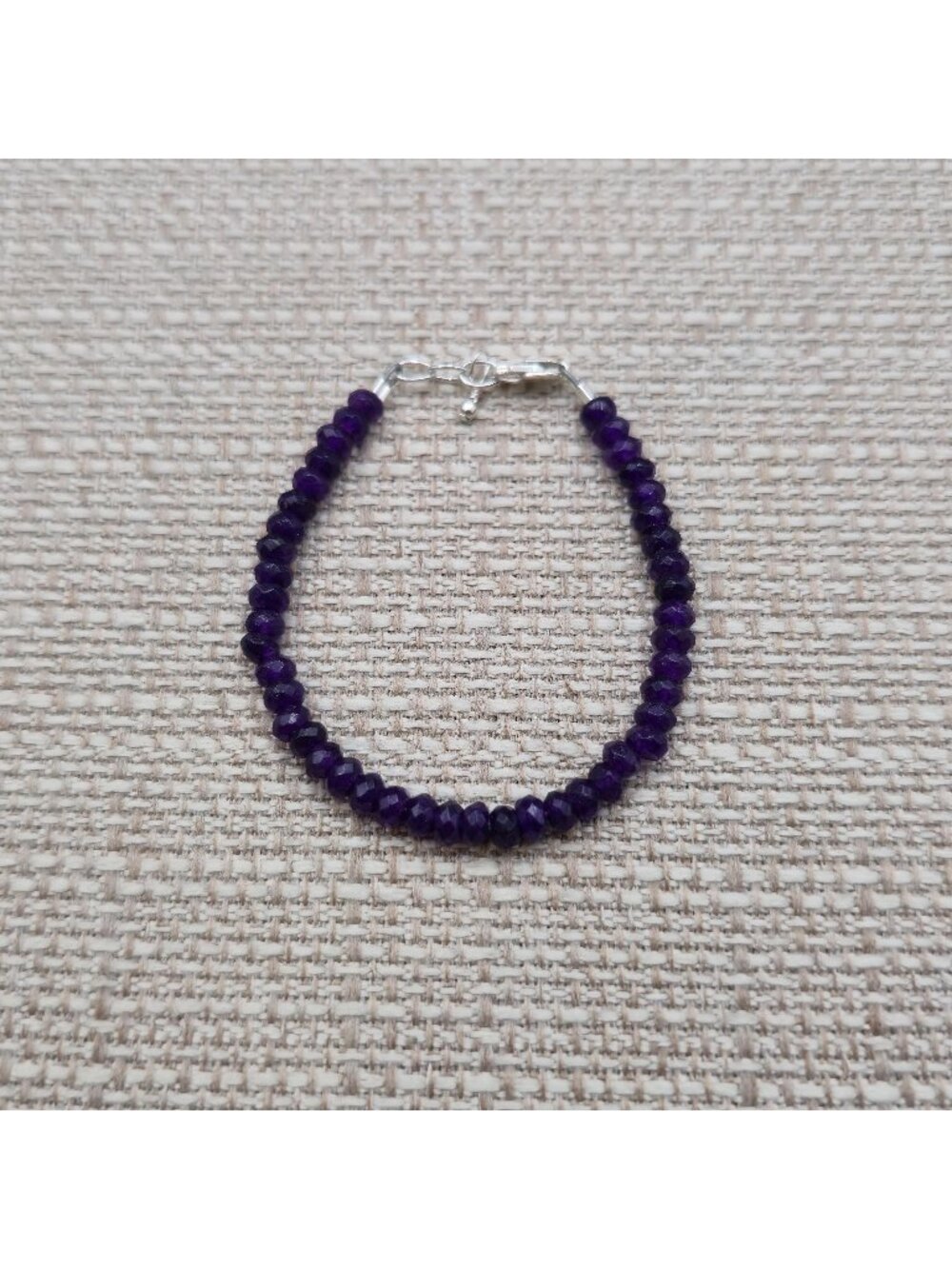 5.5 Inch Sterling Silver Faceted Purple Amethyst Bead Dainty Bracelet A8979